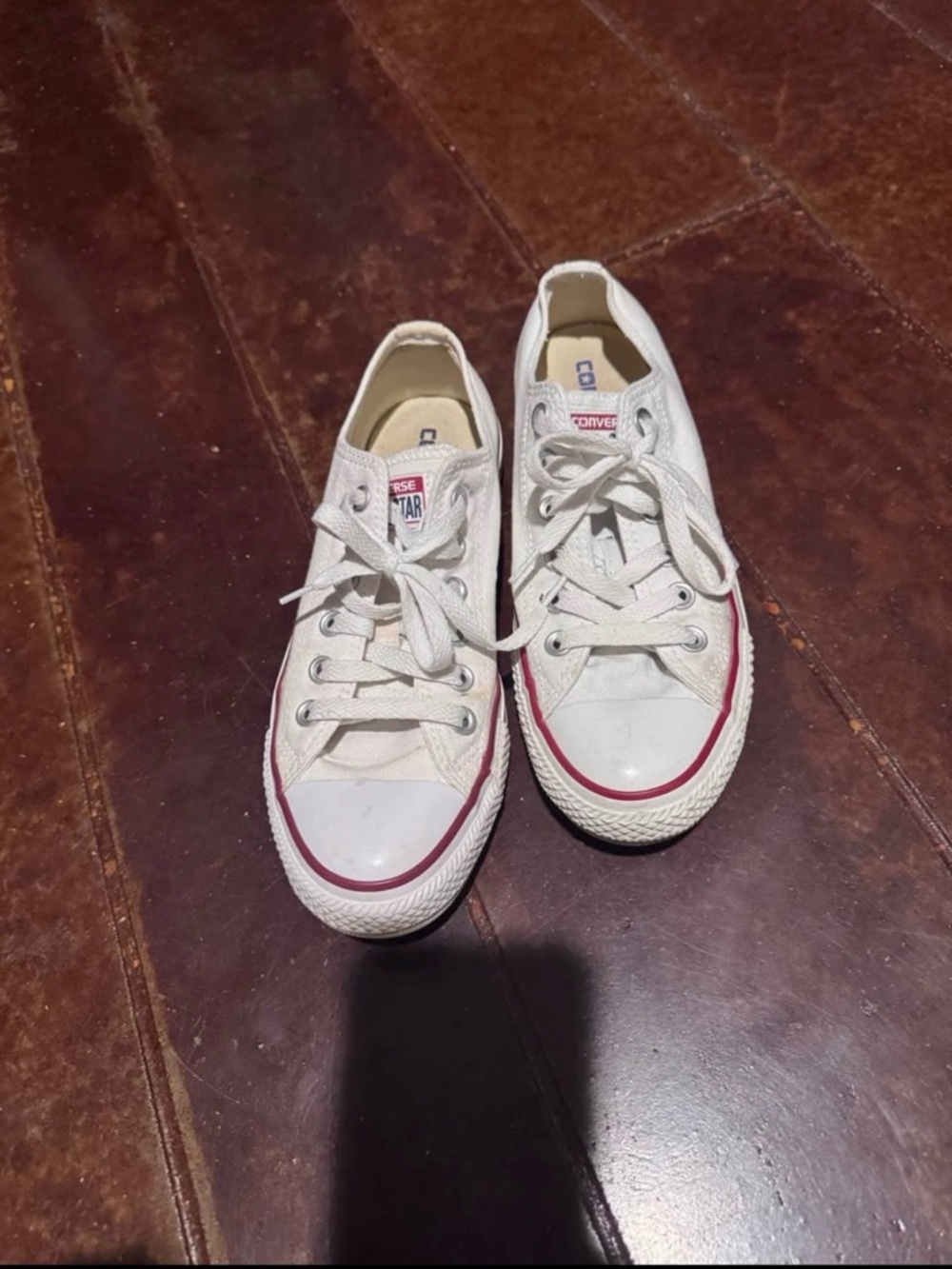 Converse White Canvas Low-Top Sneakers with Red Trim